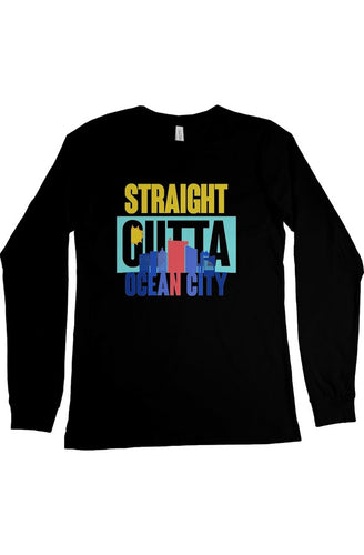 STRAIGHT OUTTA OCEAN CITY Custom Black Long Sleeve Tee