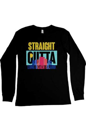 STRAIGHT OUTTA LONG BEACH ISLAND Custom Black Long Sleeve Tee