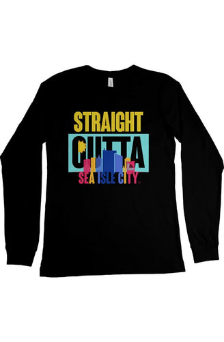 STRAIGHT OUTTA SEA ISLE CITY Custom Black Long Sleeve Tee