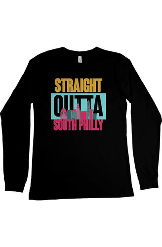 STRAIGHT OUTTA SOUTH PHILLY Custom Black Long Sleeve Tee