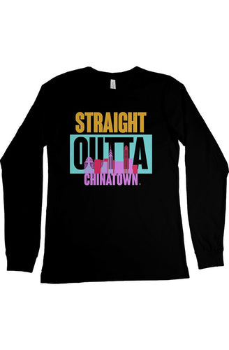 STRAIGHT OUTTA CHINATOWN Custom Black Long Sleeve Tee