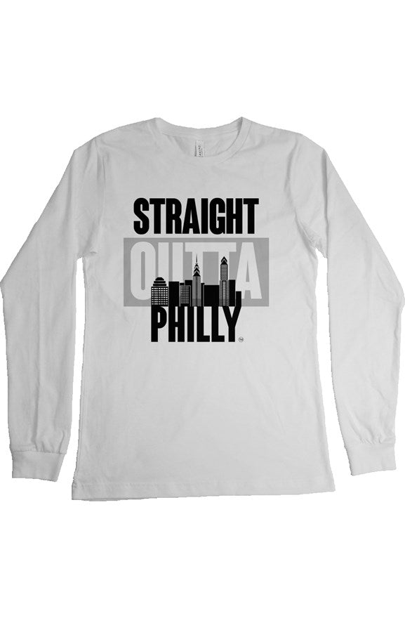 STRAIGHT OUTTA PHILLY Black Text Custom White Long Sleeve Tee