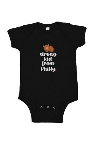Strong Kid from Philly Black Baby Onesie