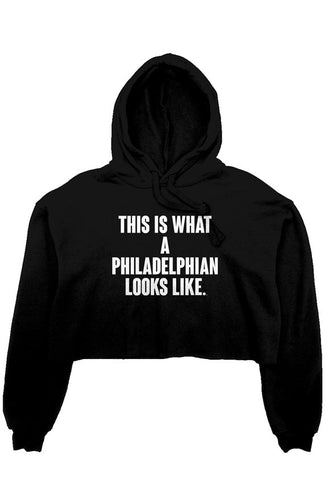 PHILADELPHIAN Custom Black Cropped Fleece Hoodie